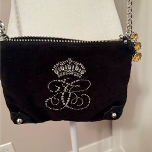 Juicy Couture Black Velvet Crossbody Bag with Silver and Gold Accents